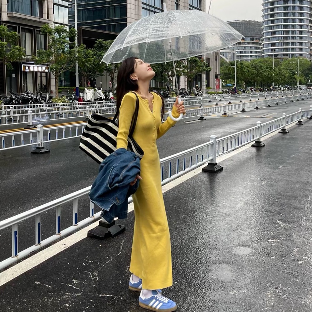 Yellow Ribbed Knit Dress - Picture 2 of 4